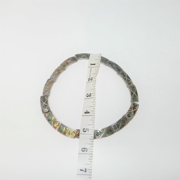 Vtg 70s  Mother Of Pearl Inlay Sterling Silver Necklace Signed Taxco DHS Mexico - Picture 4 of 8